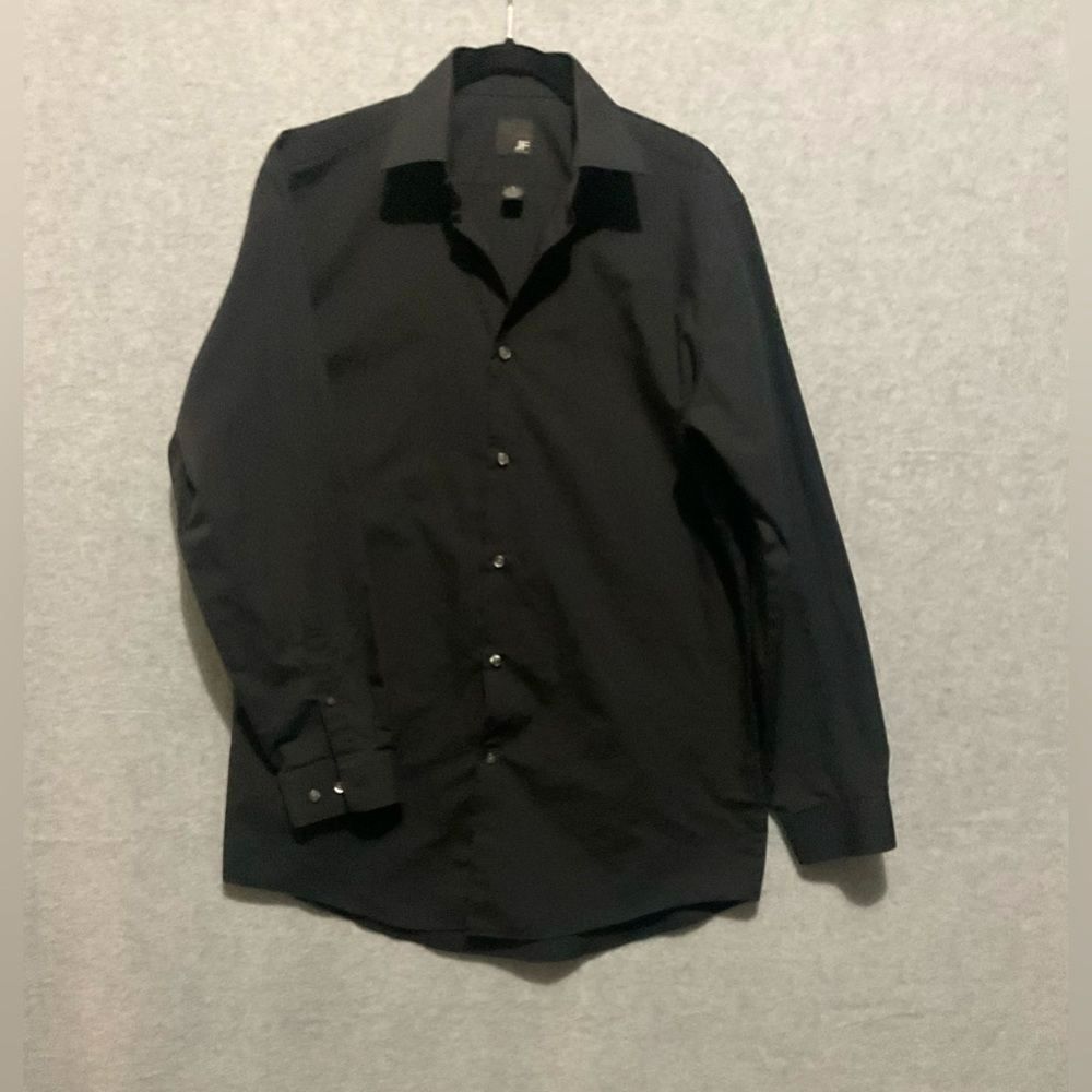 JF J.Ferrar Slim Fit Dress Shirt Medium 15-15.5 32/33 Solid Black Stretch